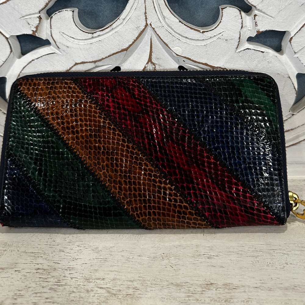 Tory Burch Multicolor Snakeskin Embossed Zip Wallet